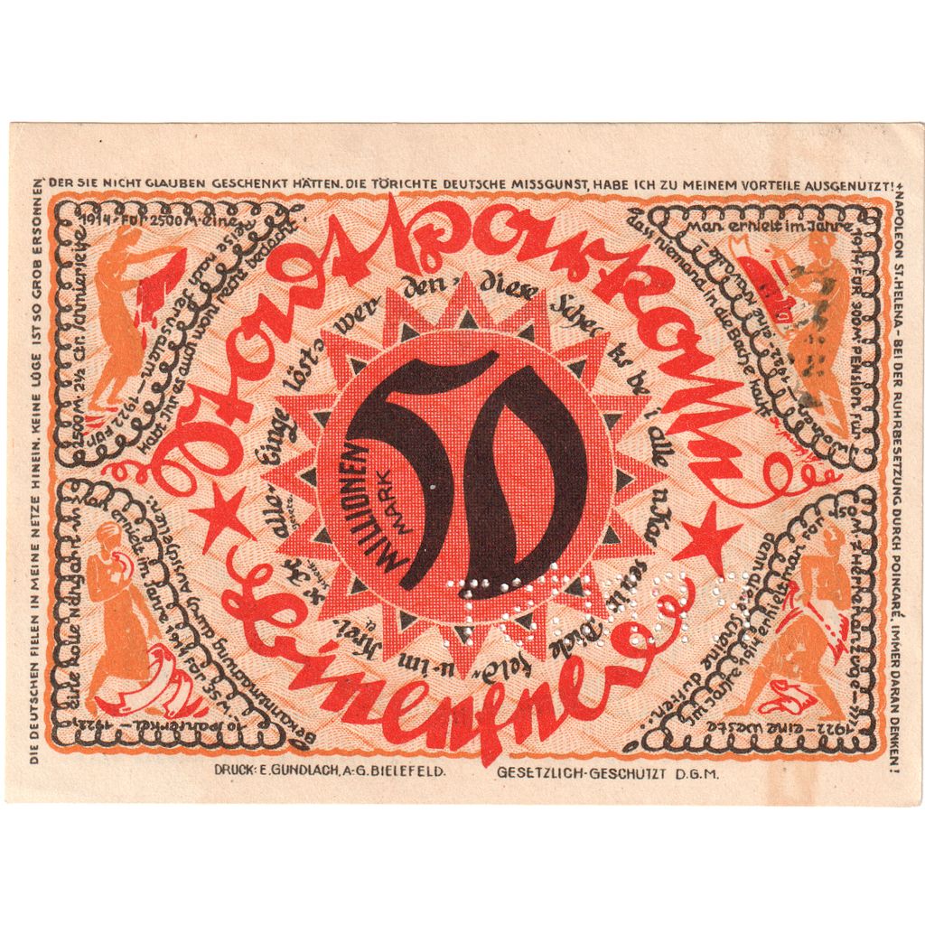 Germany, Bielefeld, 50 Millionen Mark, 1922-04-02, UNC(63), Grabowski:83