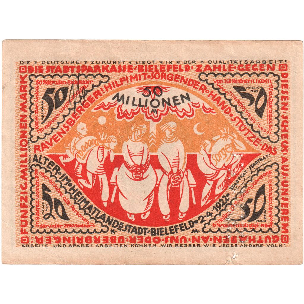 Germany, Bielefeld, 50 Millionen Mark, 1922-04-02, EF(40-45), Grabowski:83
