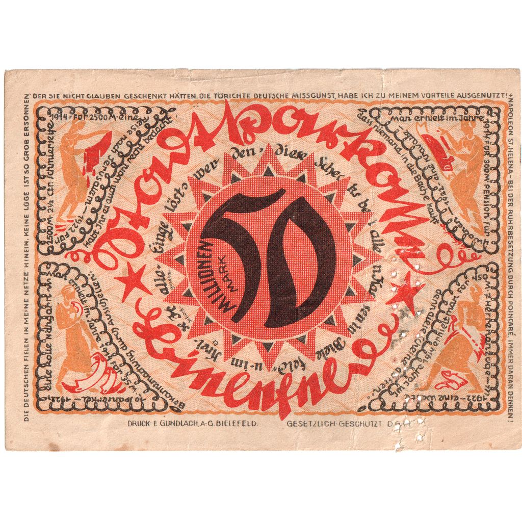 Allemagne, Bielefeld, 50 Millionen Mark, 1922-04-02, TB, Grabowski:83