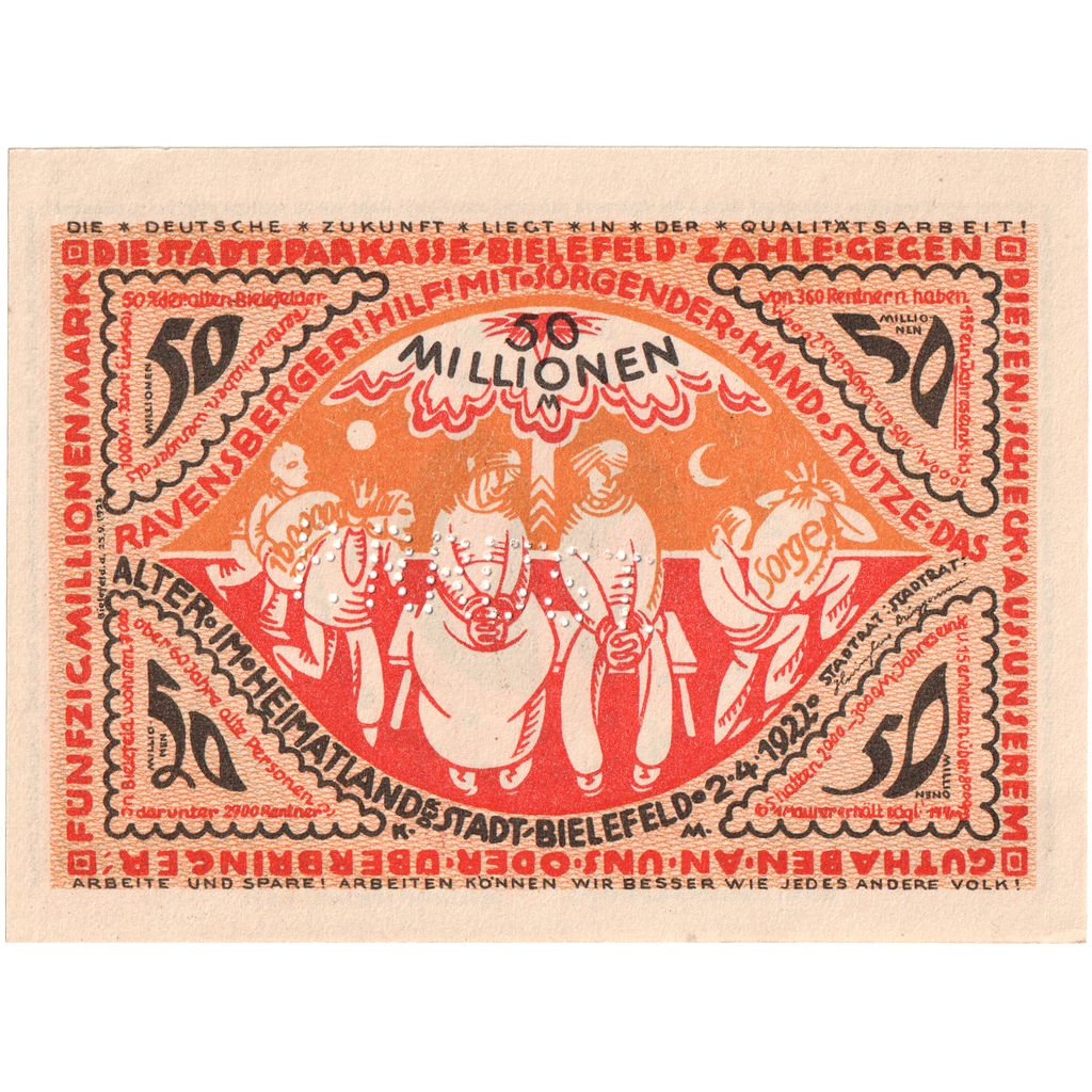 Niemcy, Bielefeld, 50 Millionen Mark, 1922-04-02, UNC(63), Grabowski:83