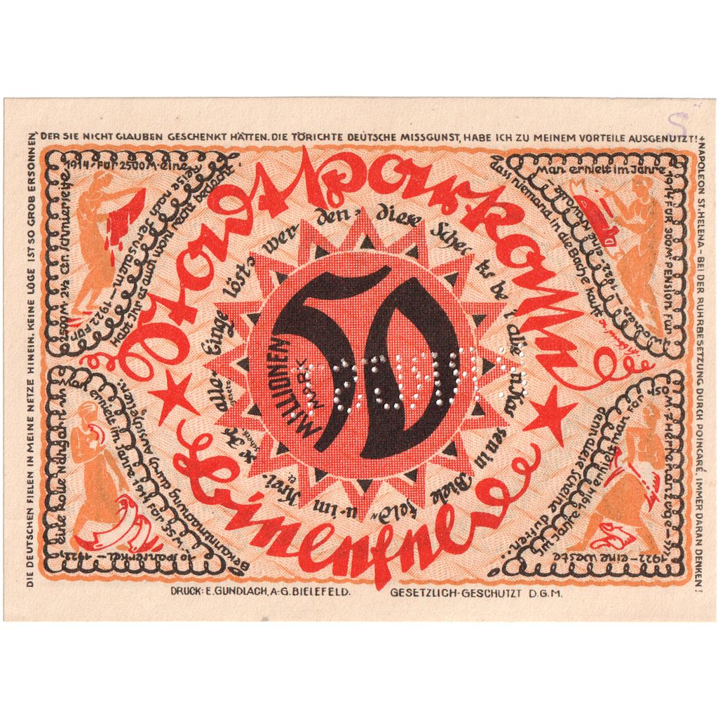 Niemcy, Bielefeld, 50 Millionen Mark, 1922-04-02, UNC(63), Grabowski:83