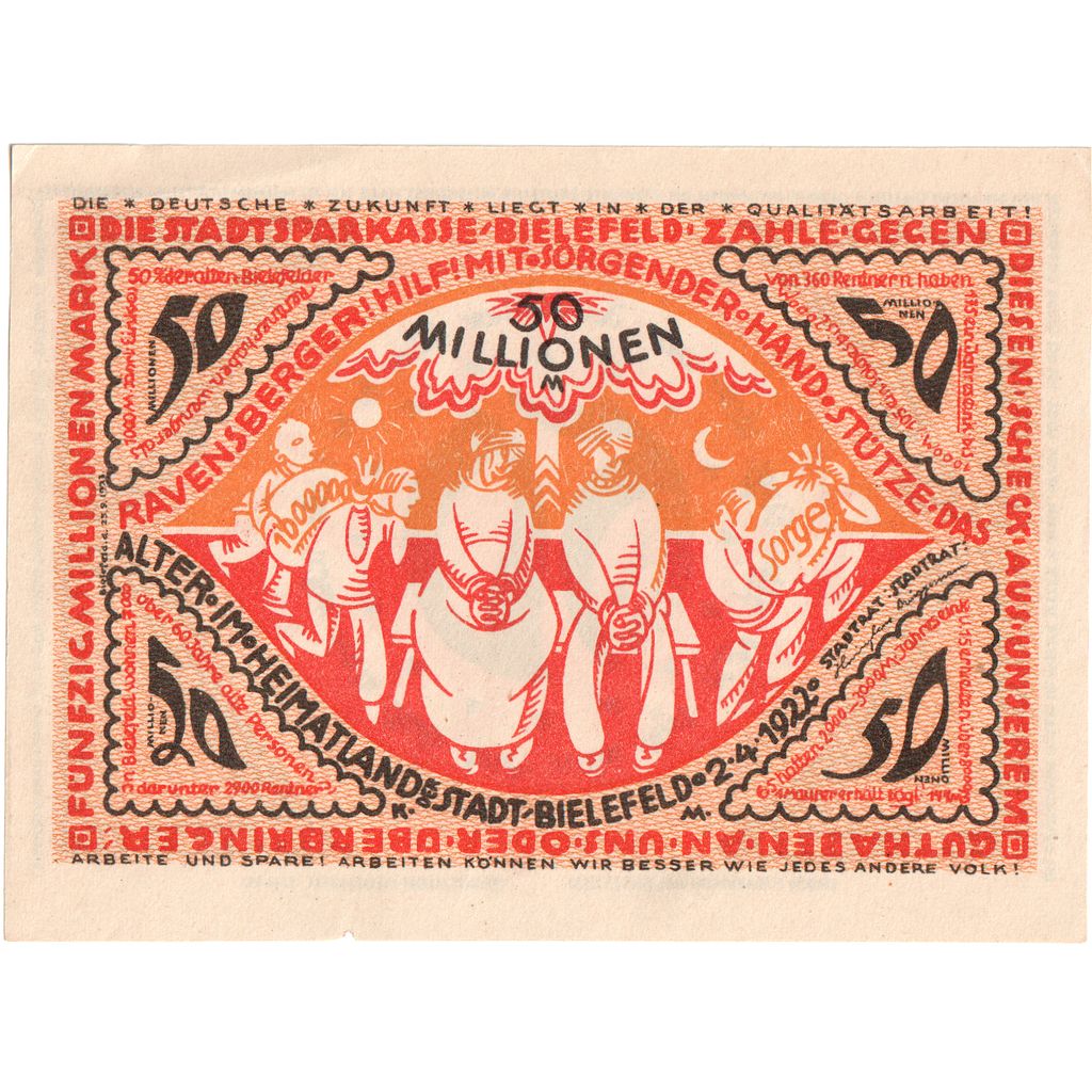 Niemcy, Bielefeld, 50 Millionen Mark, 1922-04-02, AU(55-58), Grabowski:83