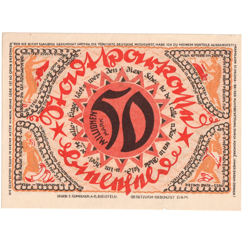 Niemcy, Bielefeld, 50 Millionen Mark, 1922-04-02, AU(55-58), Grabowski:83