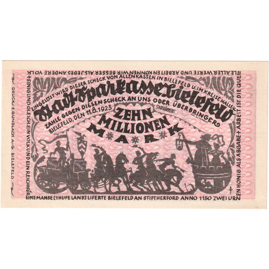 Germany, Bielefeld, 10 Millionen Mark, 1923-08-01, UNC(63)