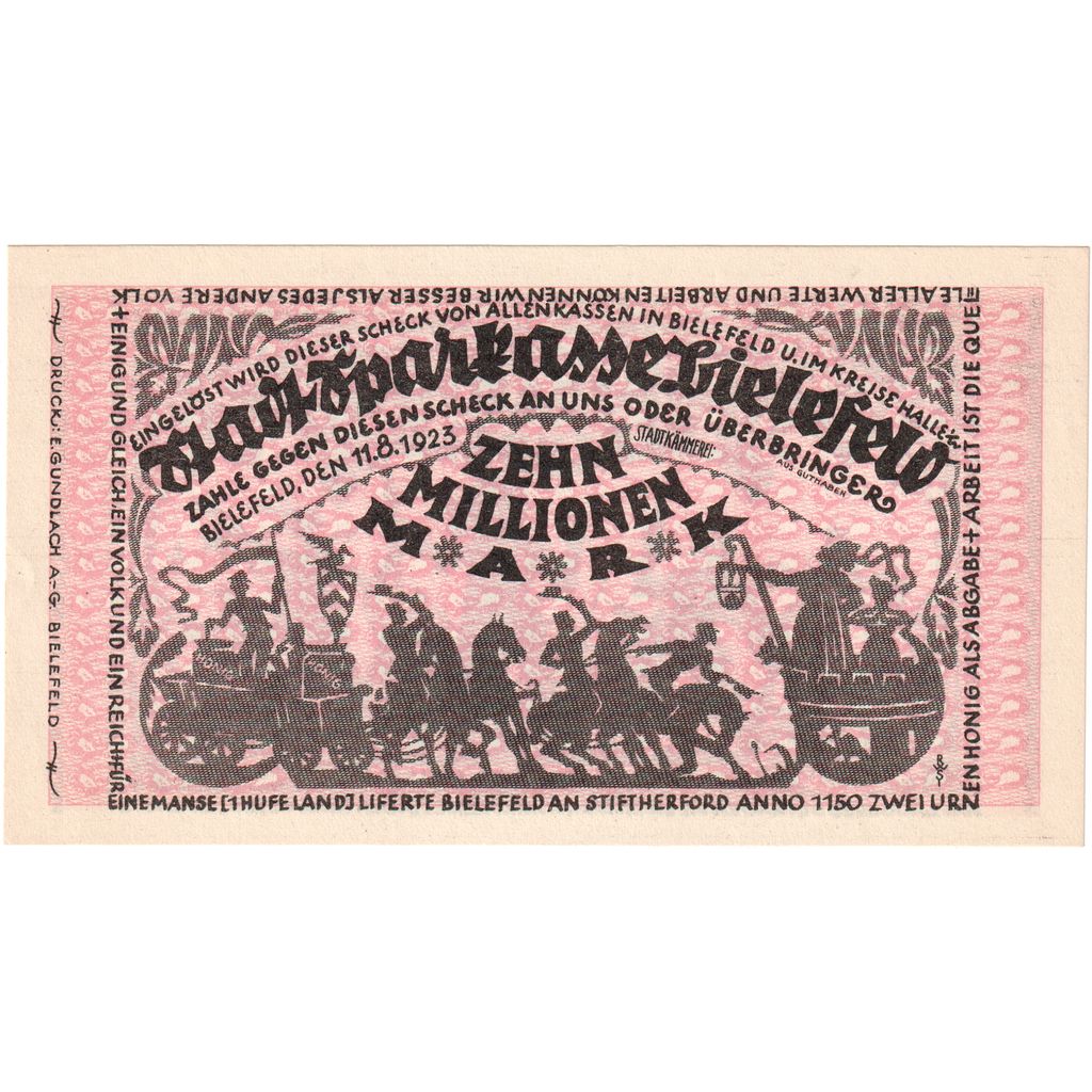 Germany, Bielefeld, 10 Millionen Mark, 1923-08-01, UNC(63)