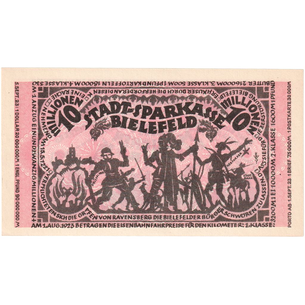 Alemanha, Bielefeld, 10 Millionen Mark, 1923-08-01, UNC(63)