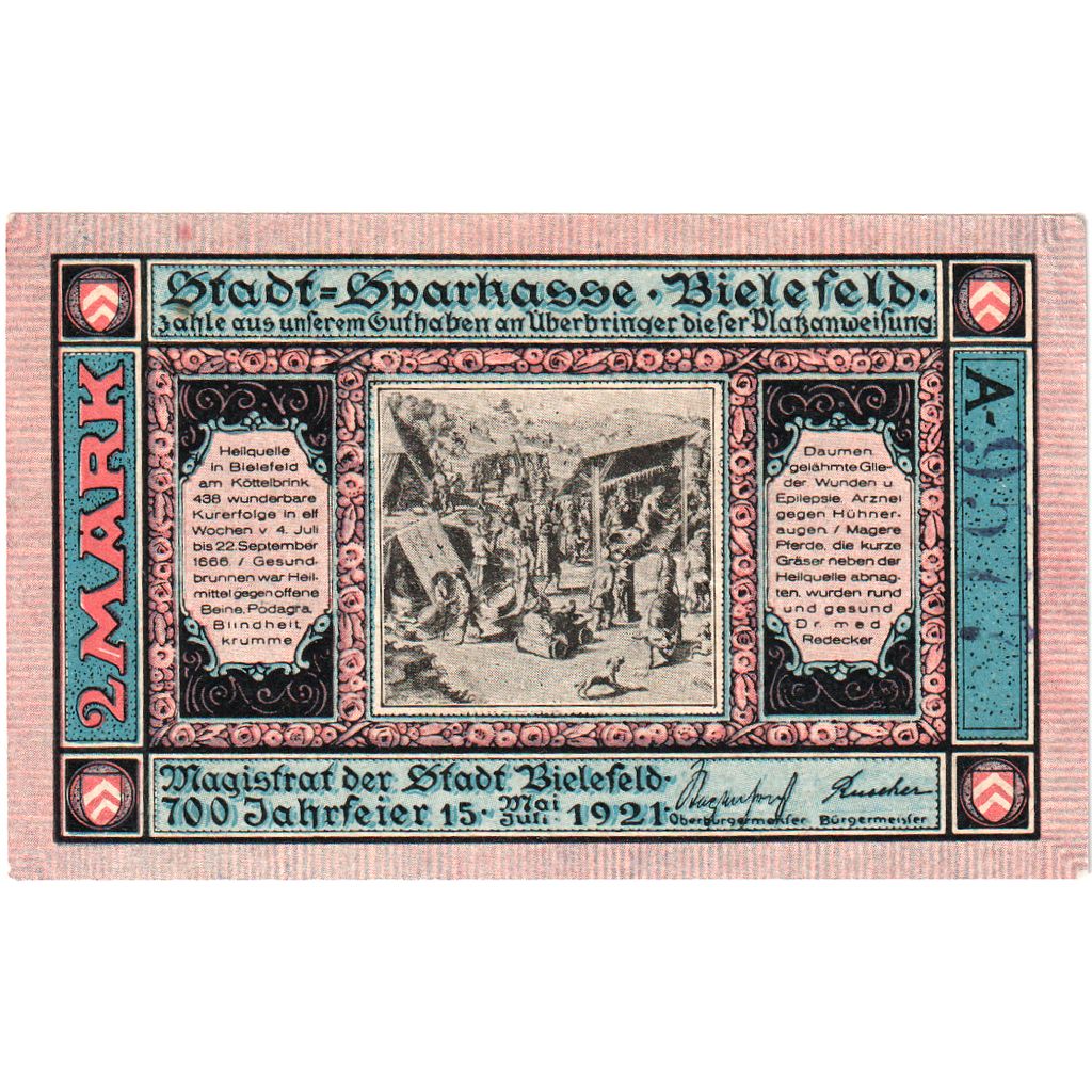 Alemania, Bielefeld, 2 Mark, 1921-05-15, SC