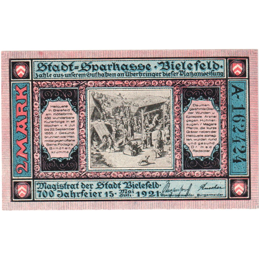 Alemanha, Bielefeld, 2 Mark, 1921-05-15, UNC(63)