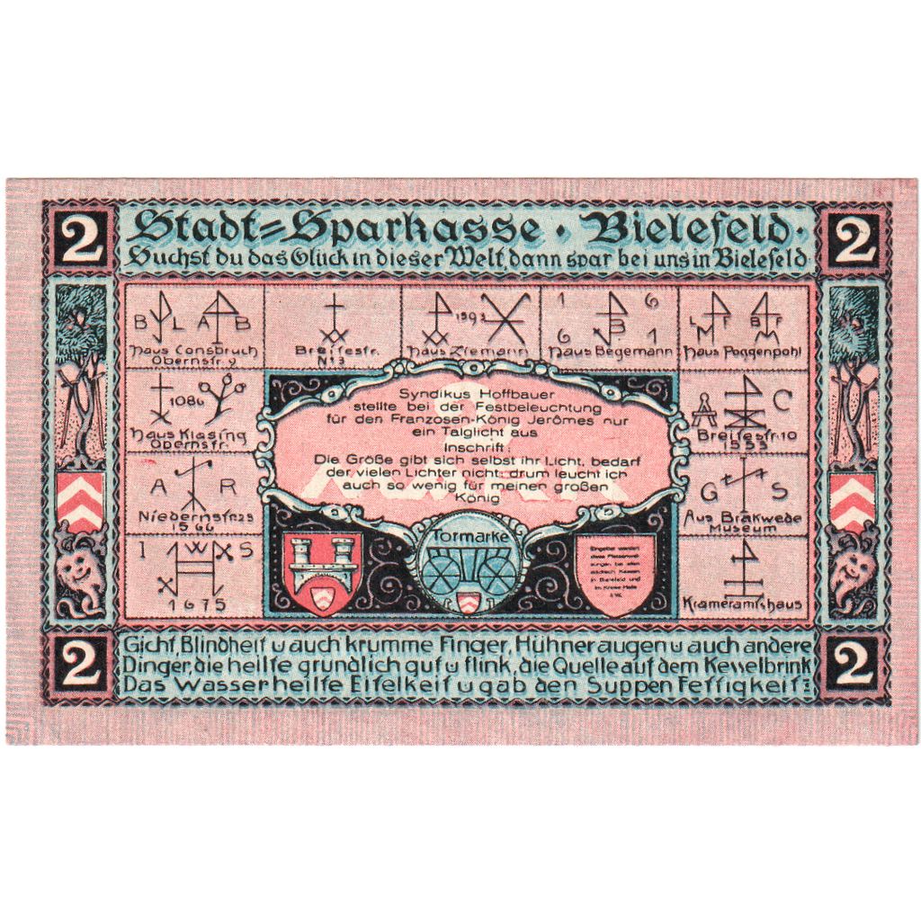 Alemanha, Bielefeld, 2 Mark, 1921-05-15, UNC(63)