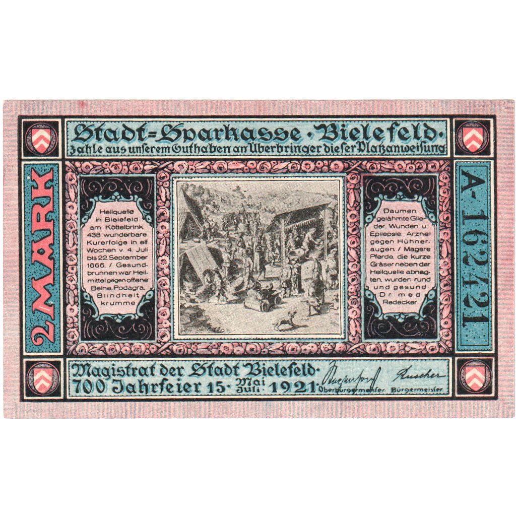 Germany, Bielefeld, 2 Mark, 1921-05-15, UNC(63)