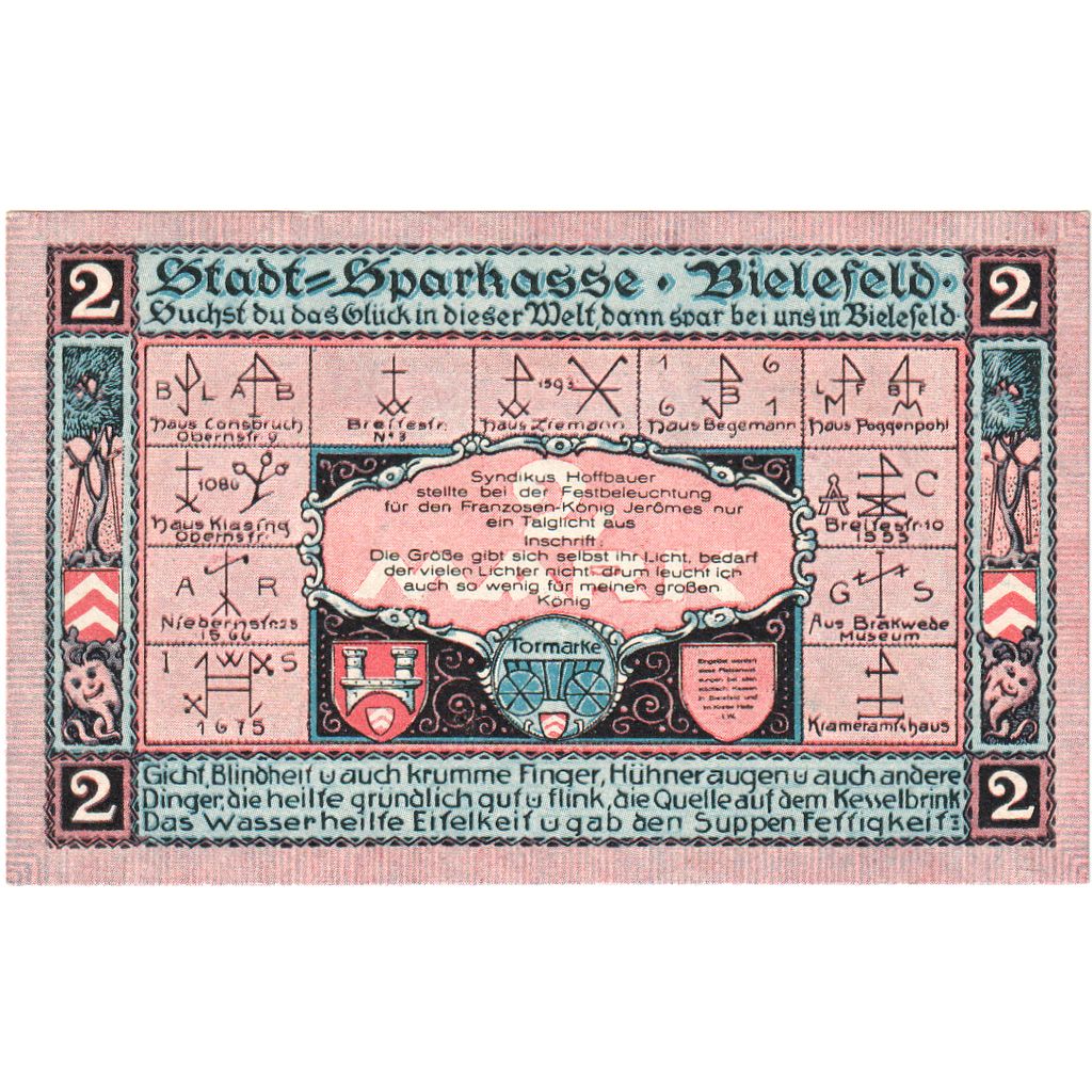 Germany, Bielefeld, 2 Mark, 1921-05-15, UNC(63)