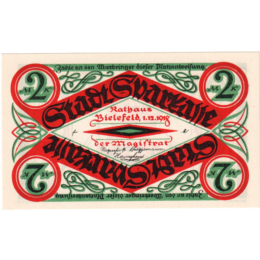 Alemanha, Bielefeld, 2 Mark, 1918-12-01, UNC(63)