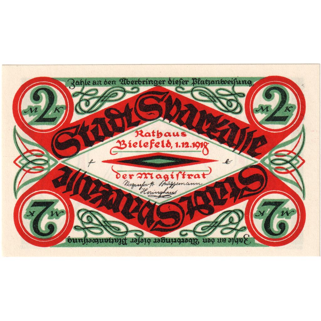 Niemcy, Bielefeld, 2 Mark, 1918-12-01, UNC(63)