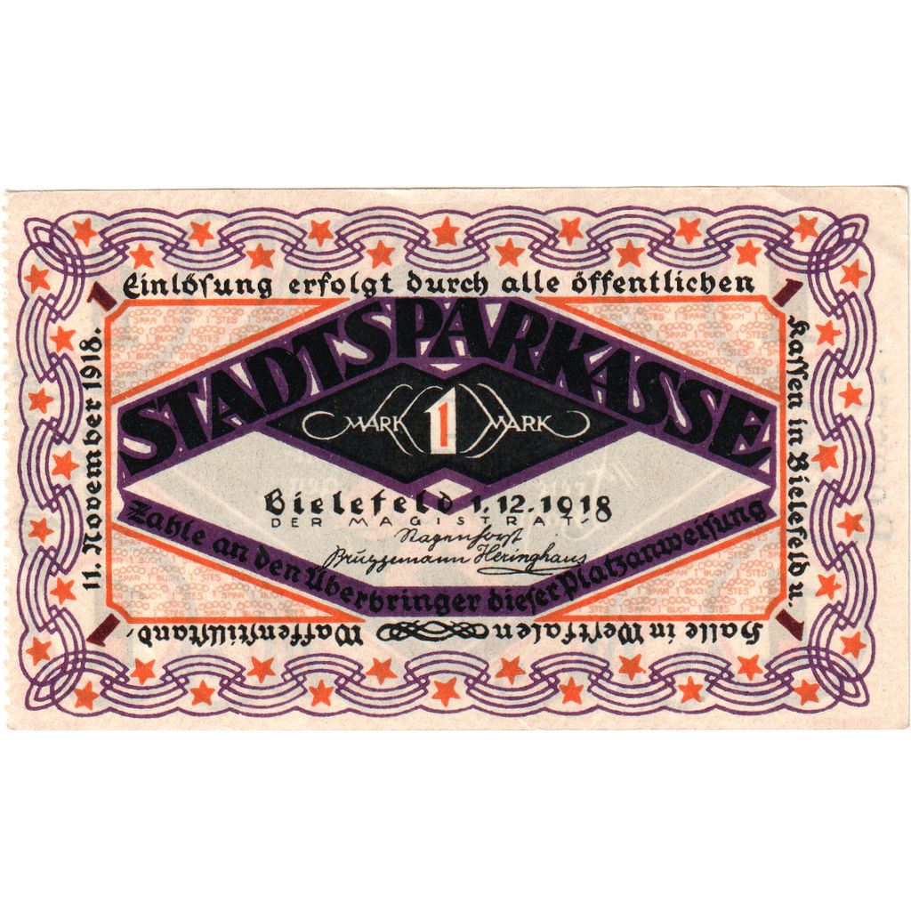 Alemanha, Bielefeld, 1 Mark, 1918-12-01, AU(50-53)
