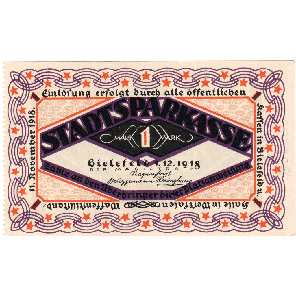 Allemagne, Bielefeld, 1 Mark, 1918-12-01, SPL