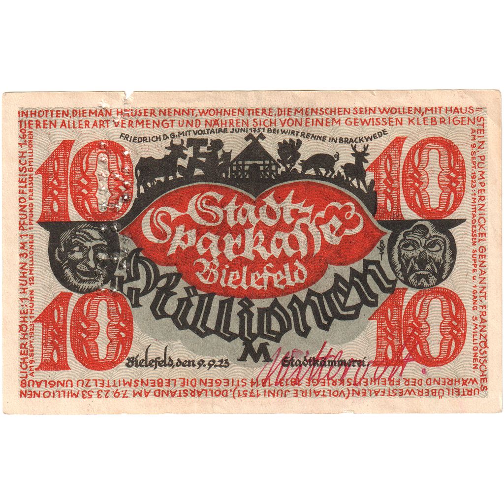 Niemcy, Bielefeld, 10 Millionen Mark, 1923-09-09, AU(50-53)