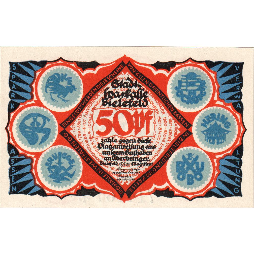 Niemcy, Bielefeld, 50 Pfennig, 1921-05-15, UNC(63), Grabowski:103.5