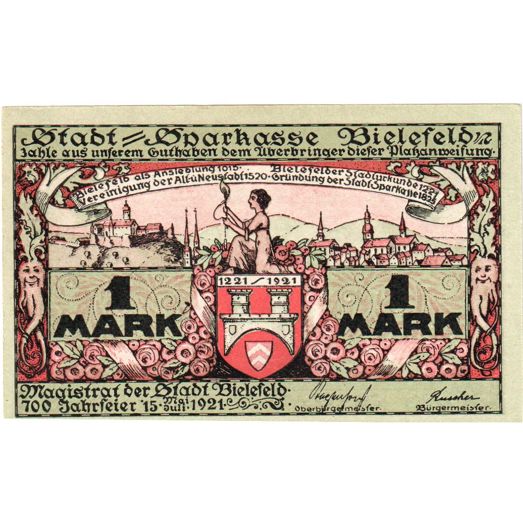 Niemcy, Bielefeld, 1 Mark, 1921-05-15, UNC(63), Grabowski:103.6b