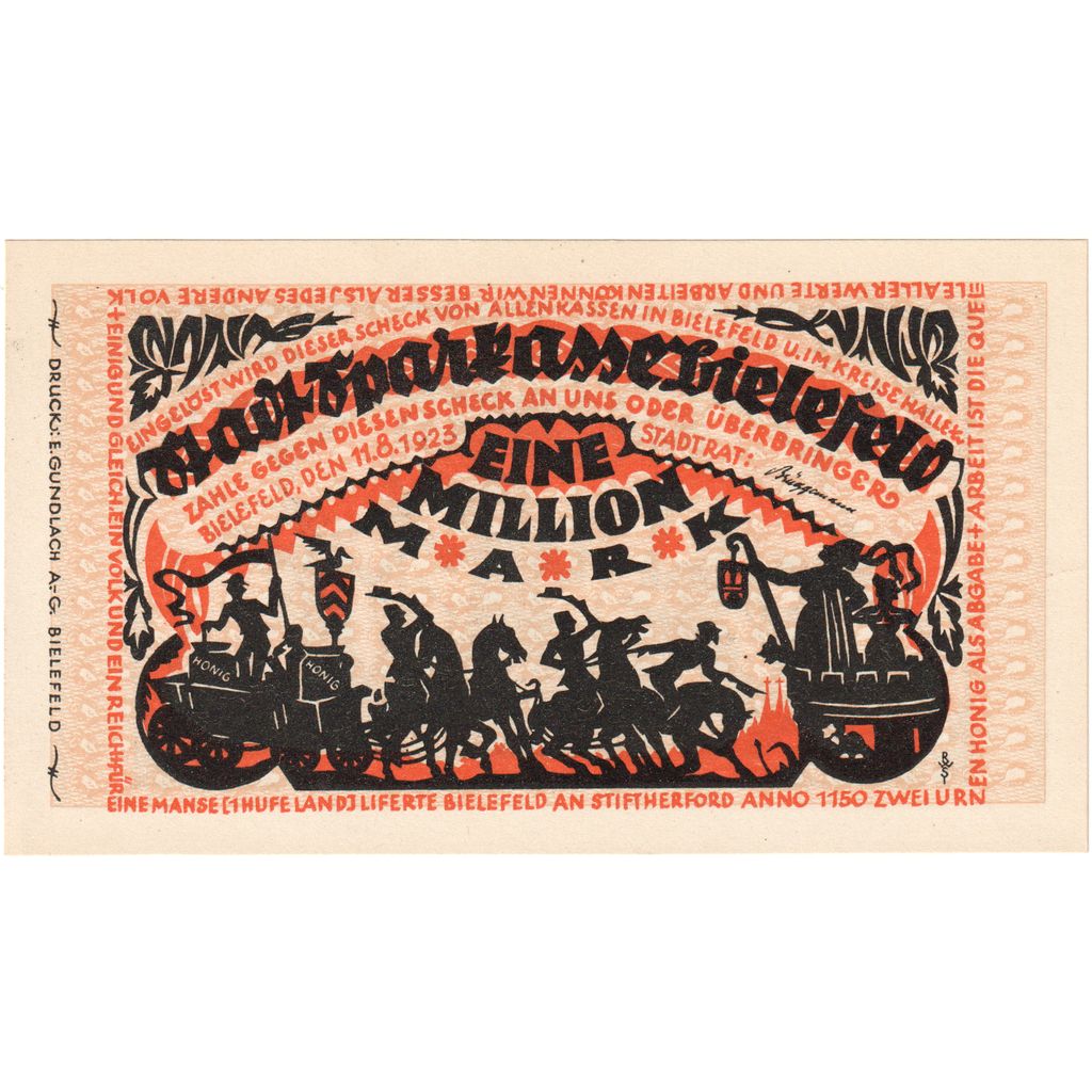 Germany, Bielefeld, 1 Million Mark, 1923-08-01, UNC(63)