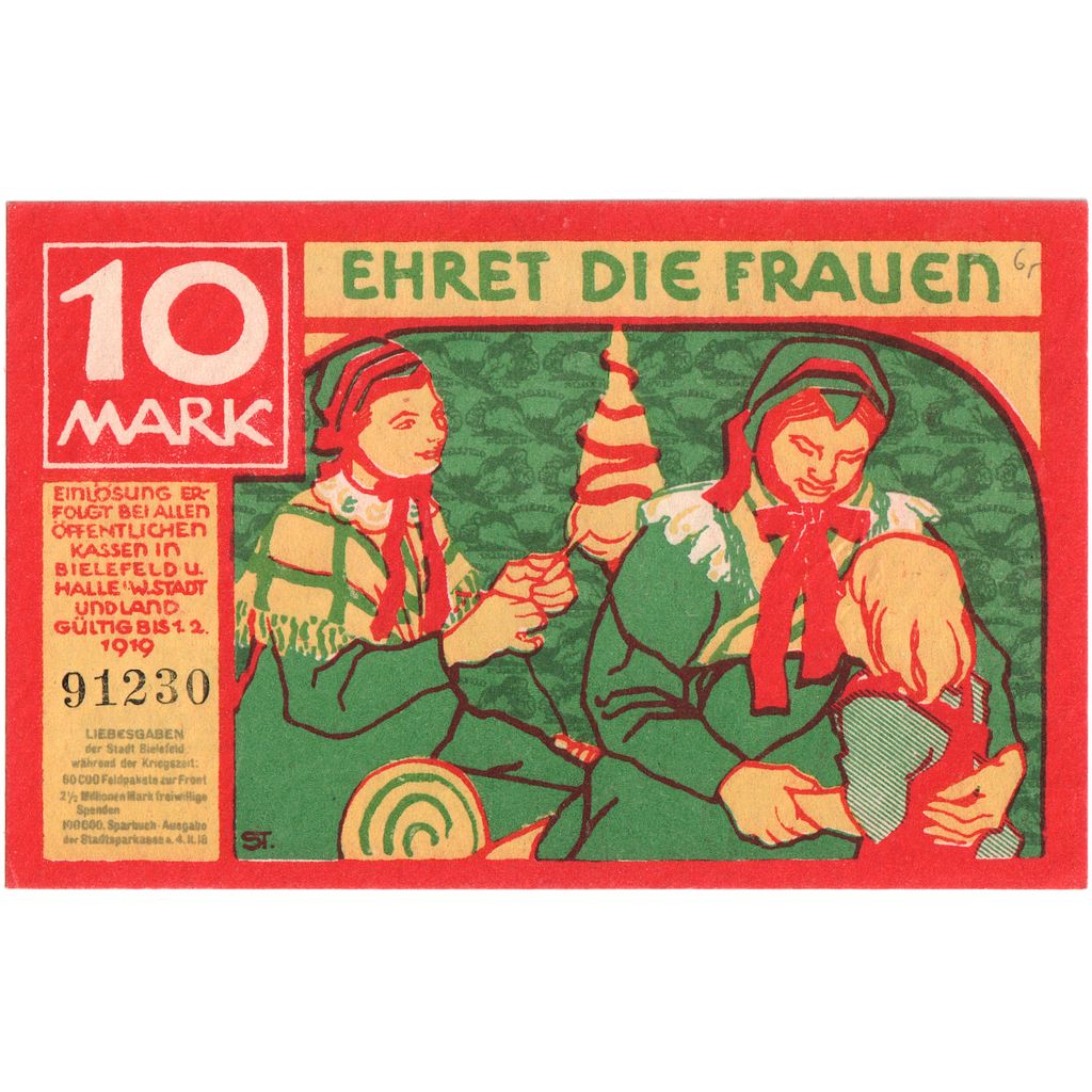 Niemcy, Bielefeld, 10 Mark, 1918-11-01, UNC(63)