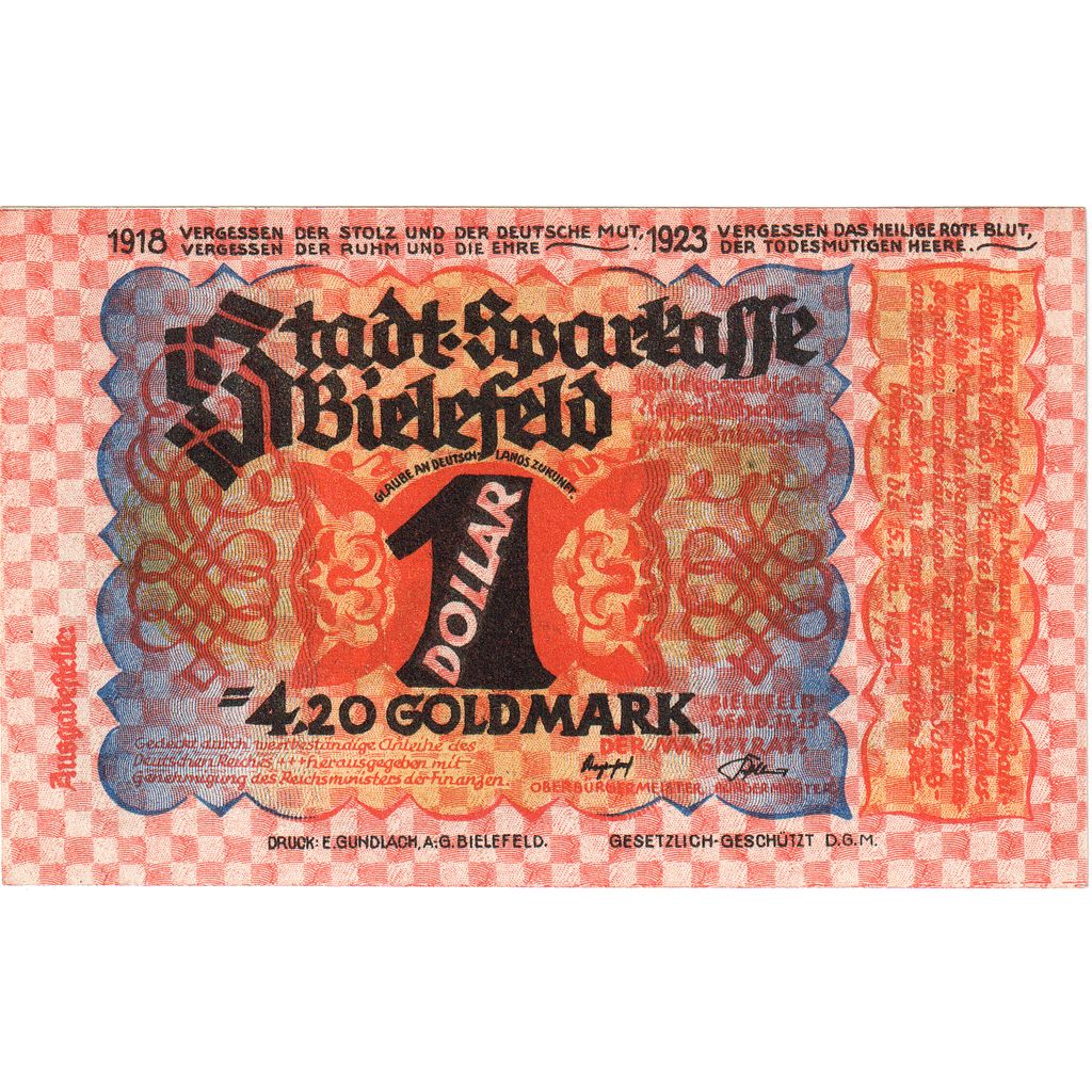Alemania, Bielefeld, 4.20 Goldmark, 1923-11-06, SC