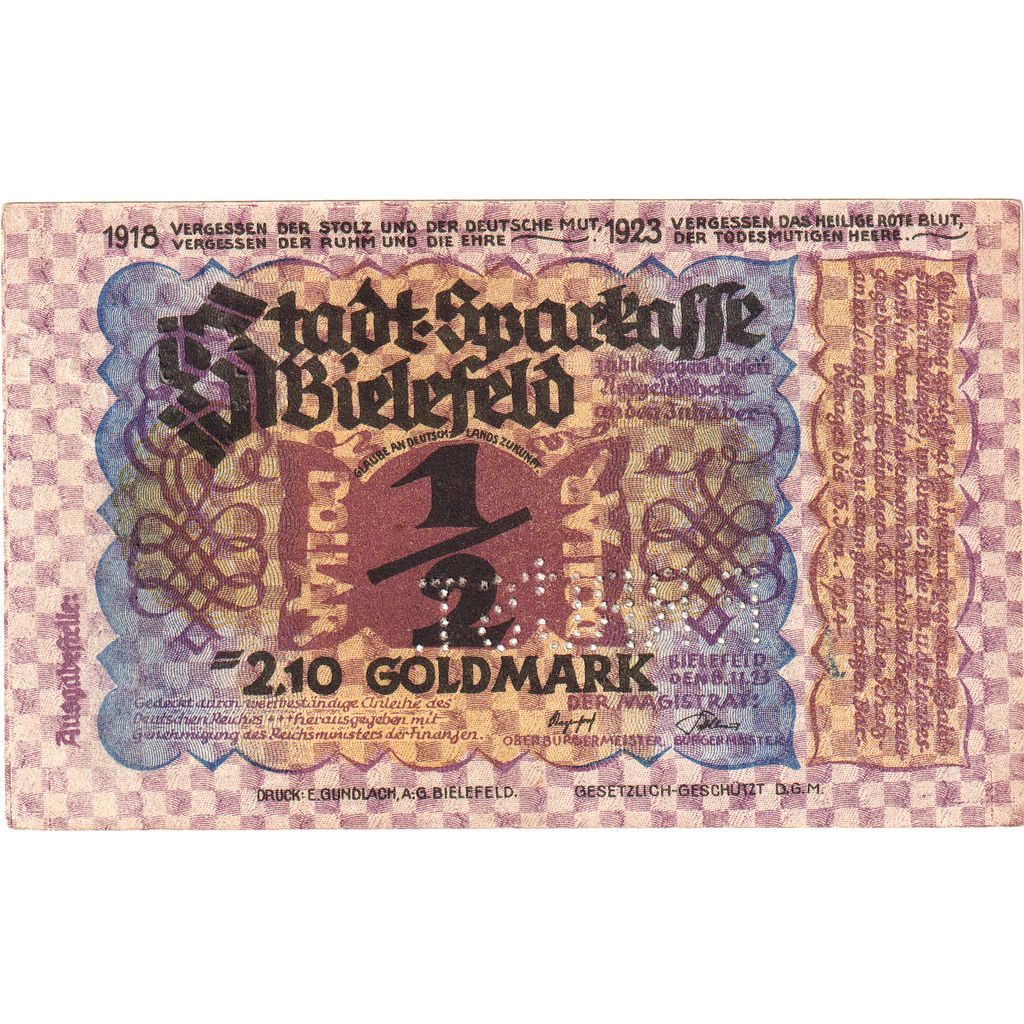 Alemania, Bielefeld, 2.10 Goldmark, 1923-11-08, EBC