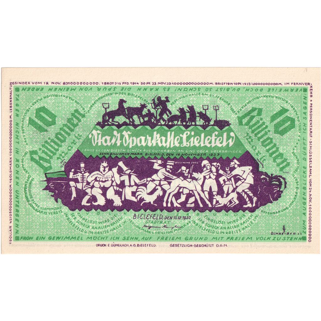 Alemania, Bielefeld, 10 Billion Mark, 1922-12-15, SC