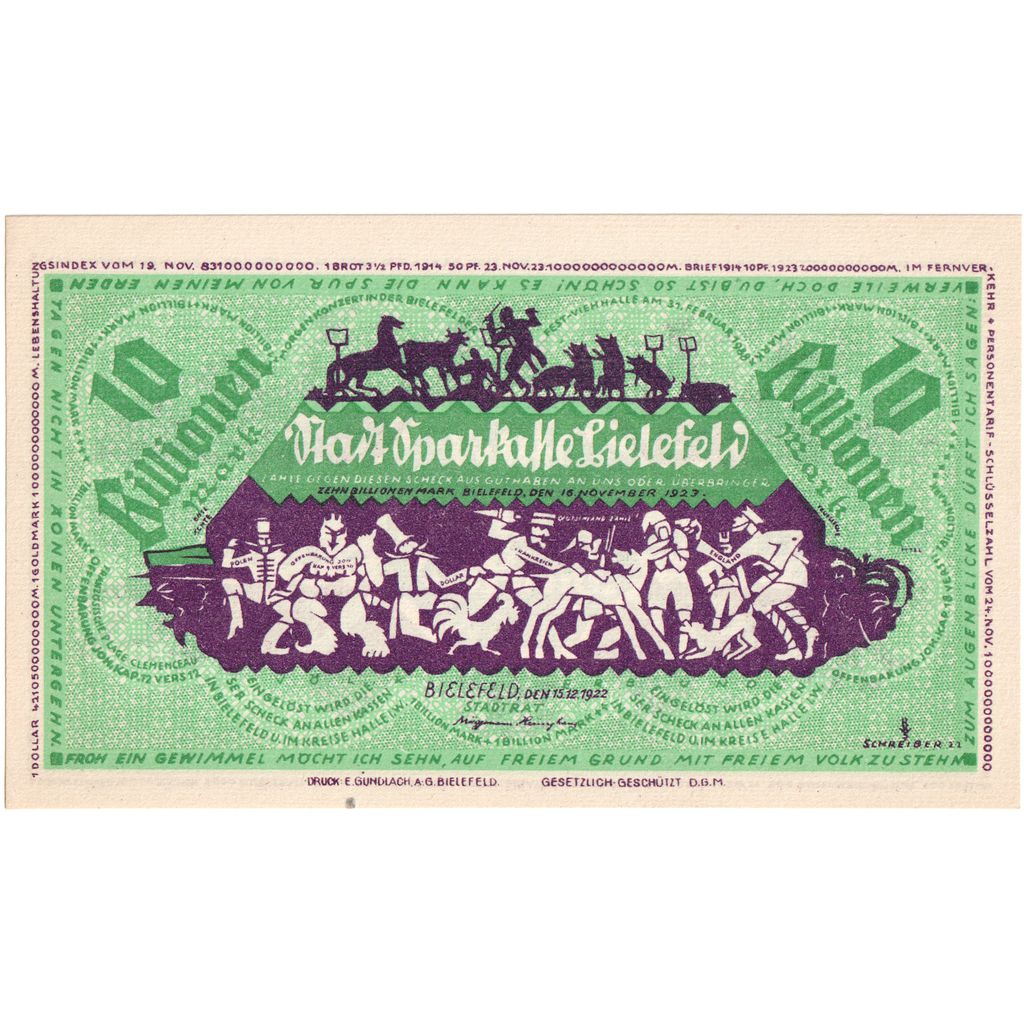 Alemania, Bielefeld, 10 Billion Mark, 1922-12-15, SC