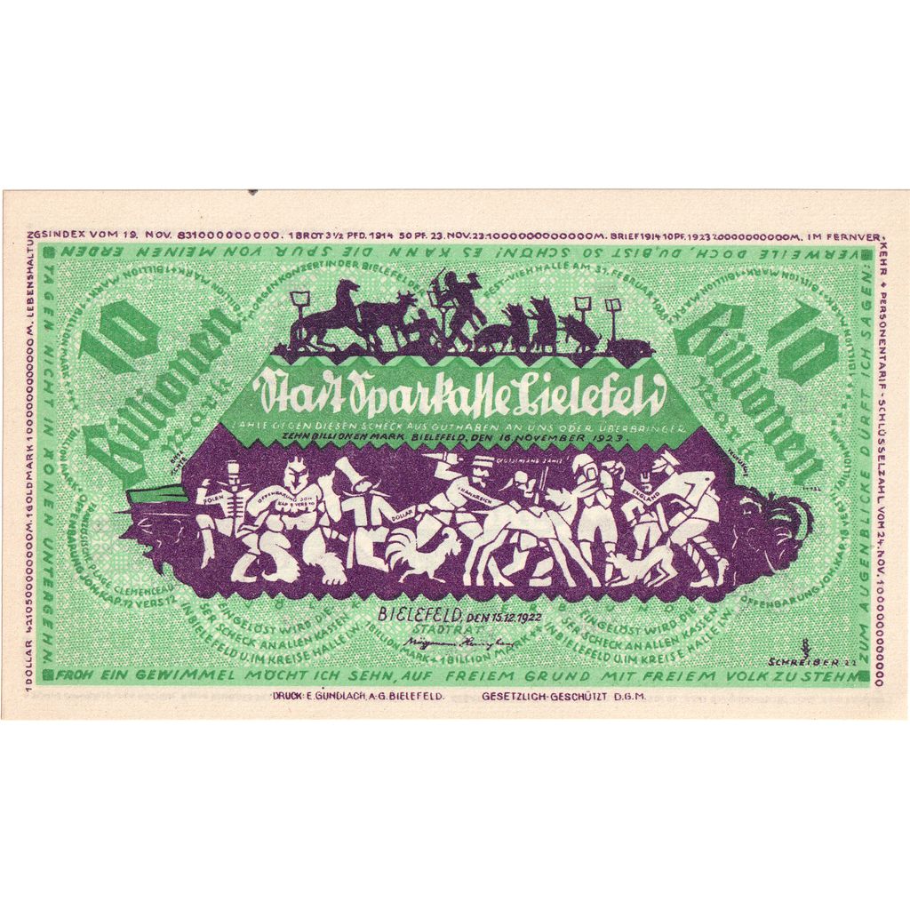 Niemcy, Bielefeld, 10 Billion Mark, 1922-12-15, UNC(63)