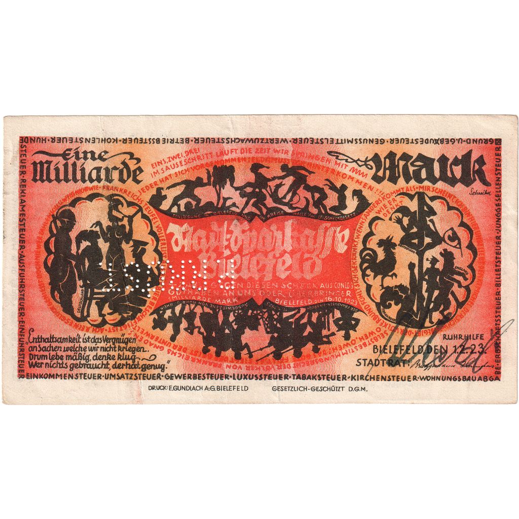 Alemania, Bielefeld, 1 Milliarde Mark, 1923-02-01, BC