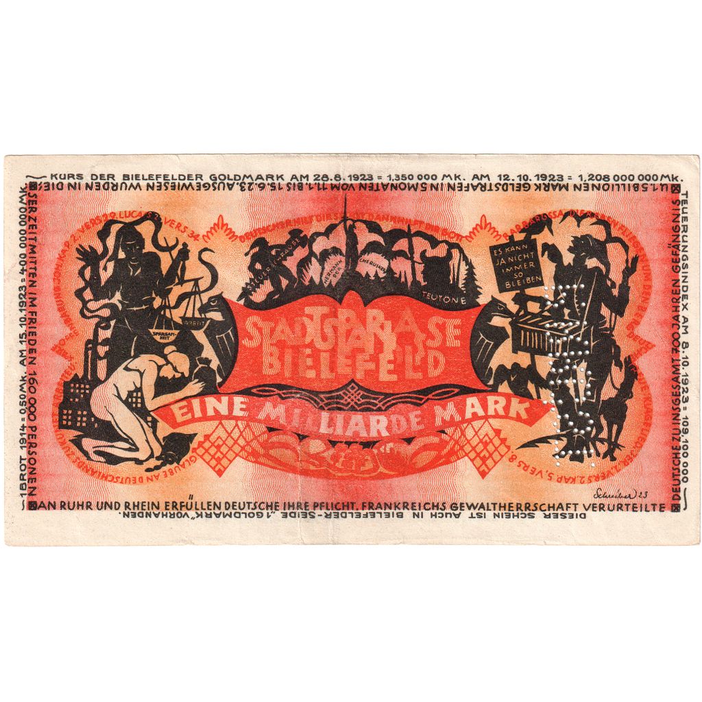 Niemcy, Bielefeld, 1 Milliarde Mark, 1923-02-01, VF(30-35)