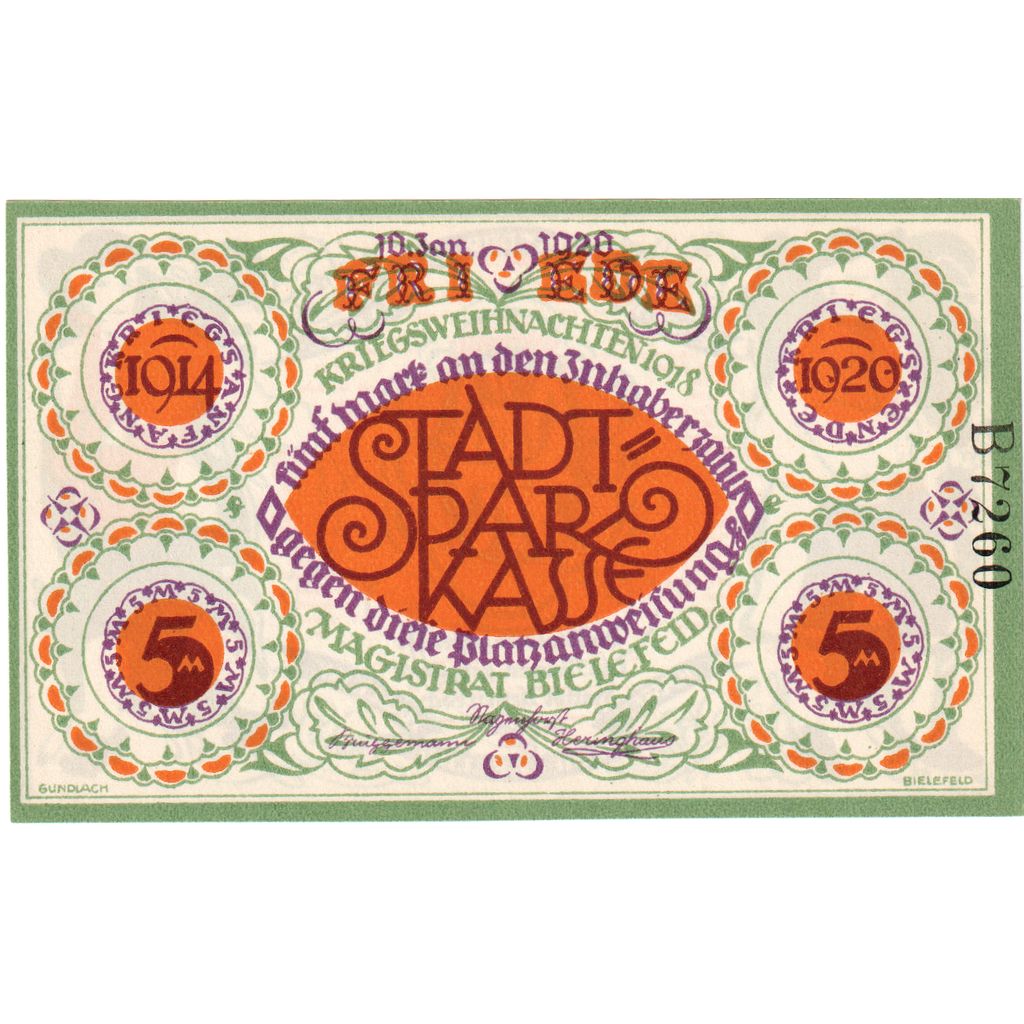 Alemania, Bielefeld, 5 Mark, 1920-01-10, SC