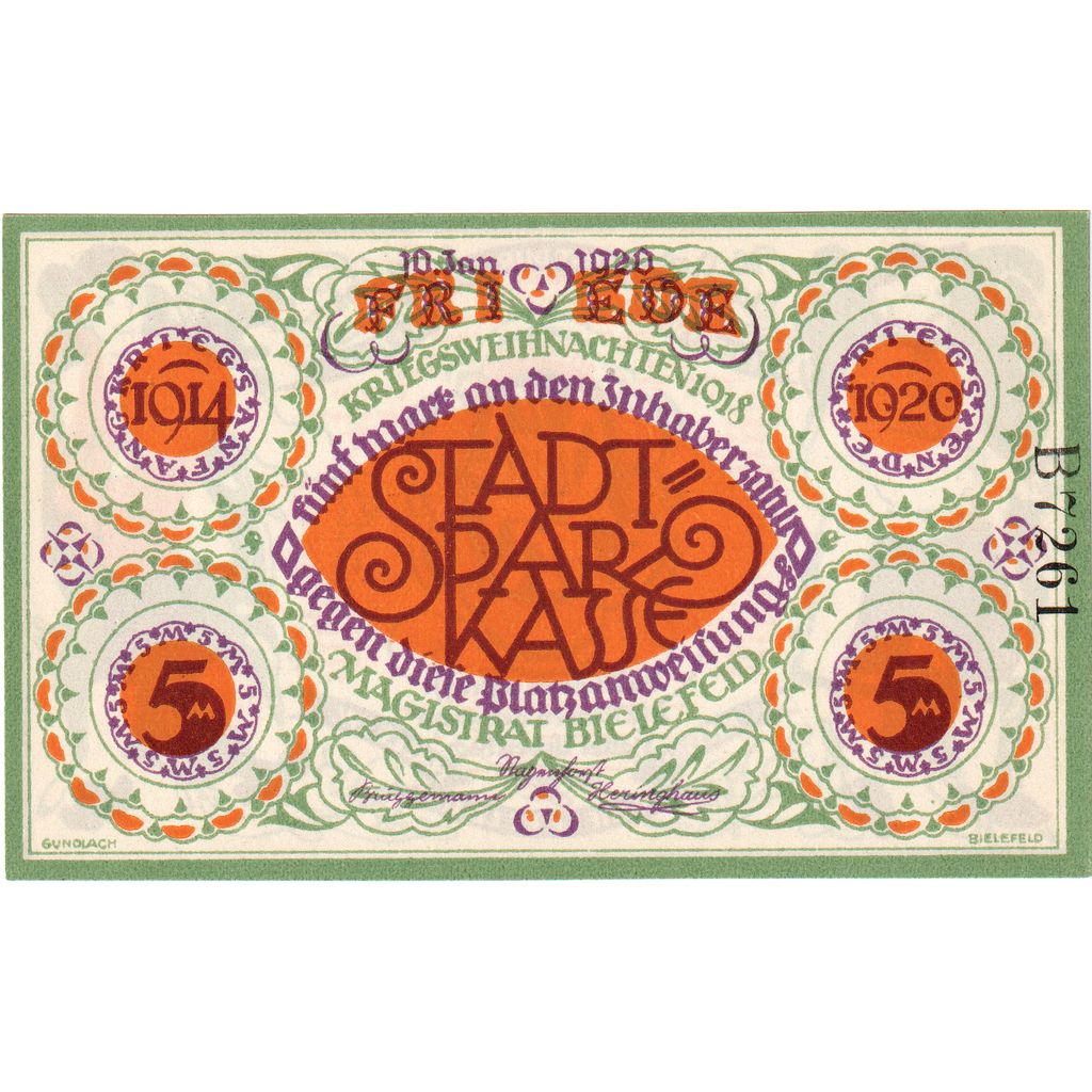 Alemania, Bielefeld, 5 Mark, 1920-01-10, SC