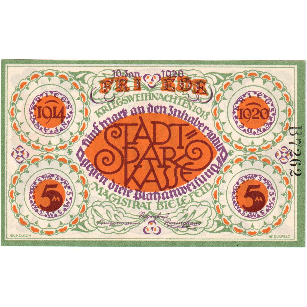 Deutschland, Bielefeld, 5 Mark, 1920-01-10, UNZ-