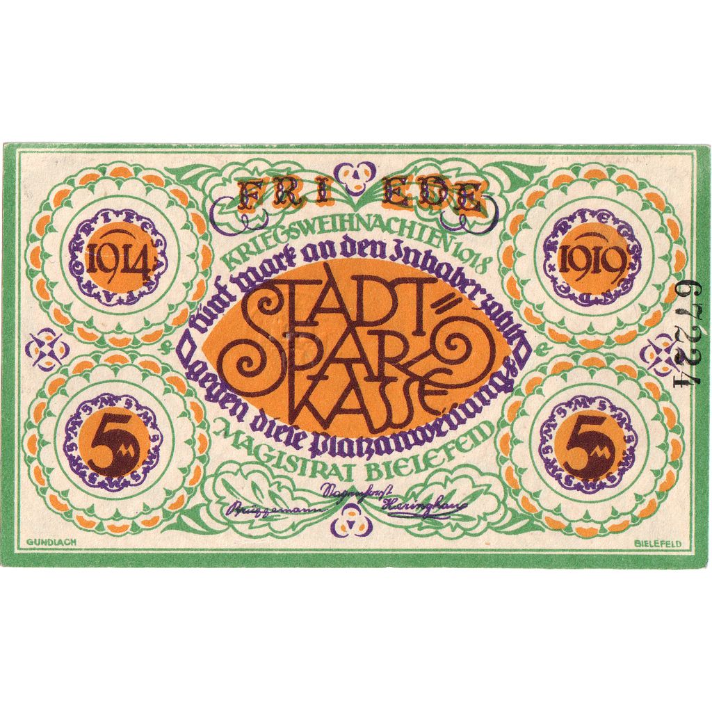 Alemania, Bielefeld, 5 Mark, 1920-01-10, SC