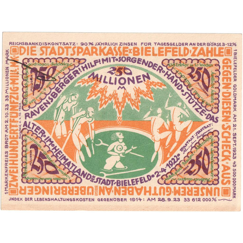 Duitsland, Bielefeld, 250 Millionen Mark, 1922-04-02, TTB