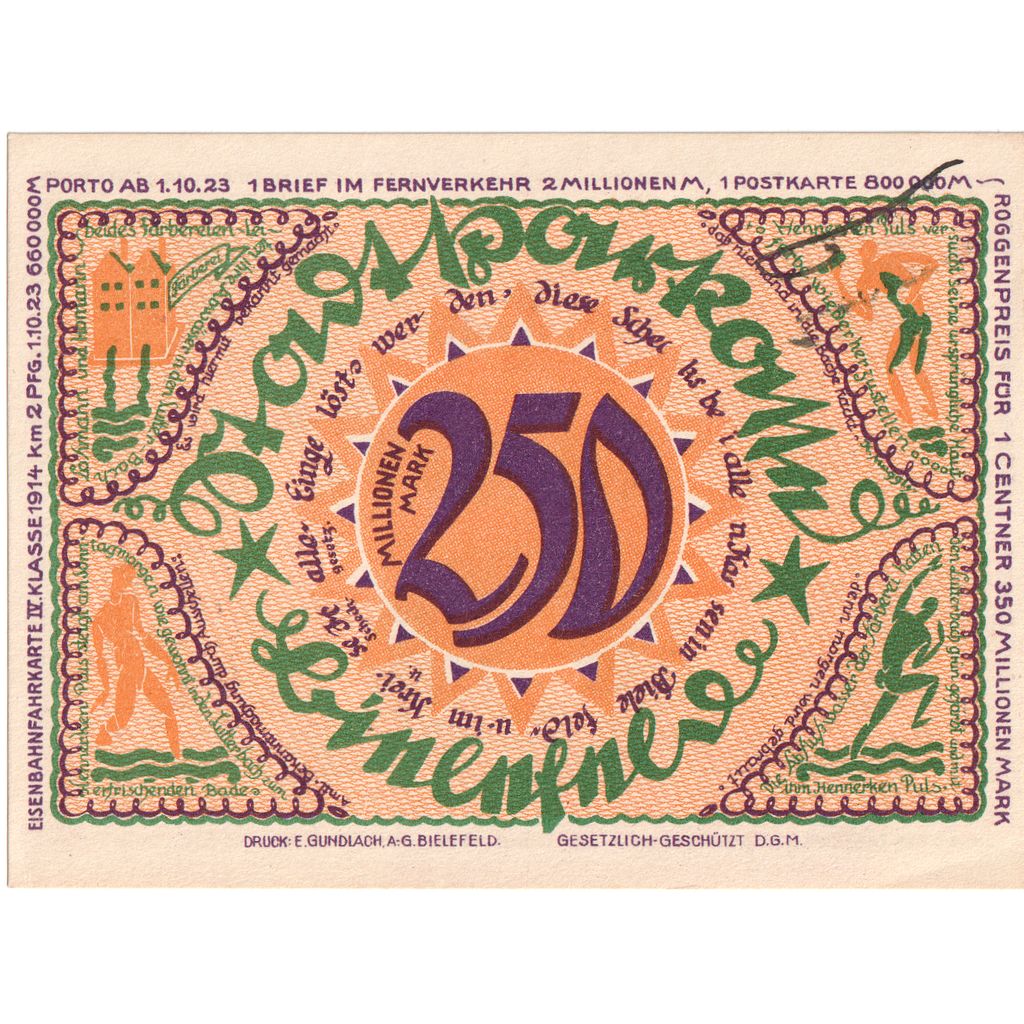 Duitsland, Bielefeld, 250 Millionen Mark, 1922-04-02, TTB