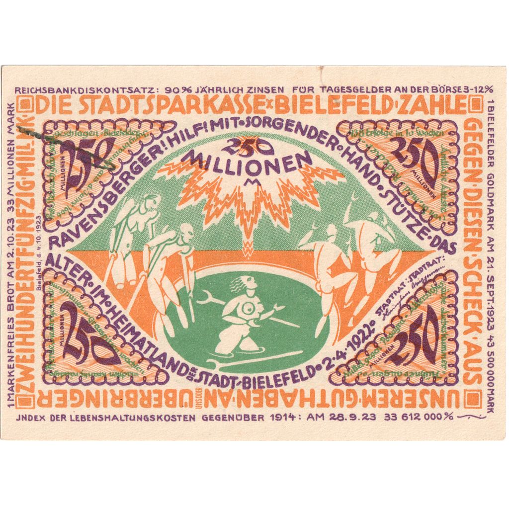 Duitsland, Bielefeld, 250 Millionen Mark, 1922-04-02, TTB