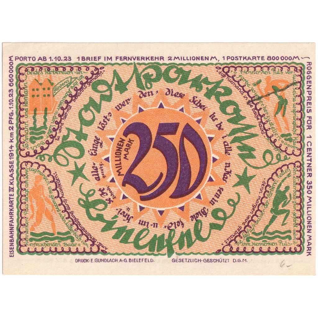 Duitsland, Bielefeld, 250 Millionen Mark, 1922-04-02, TTB