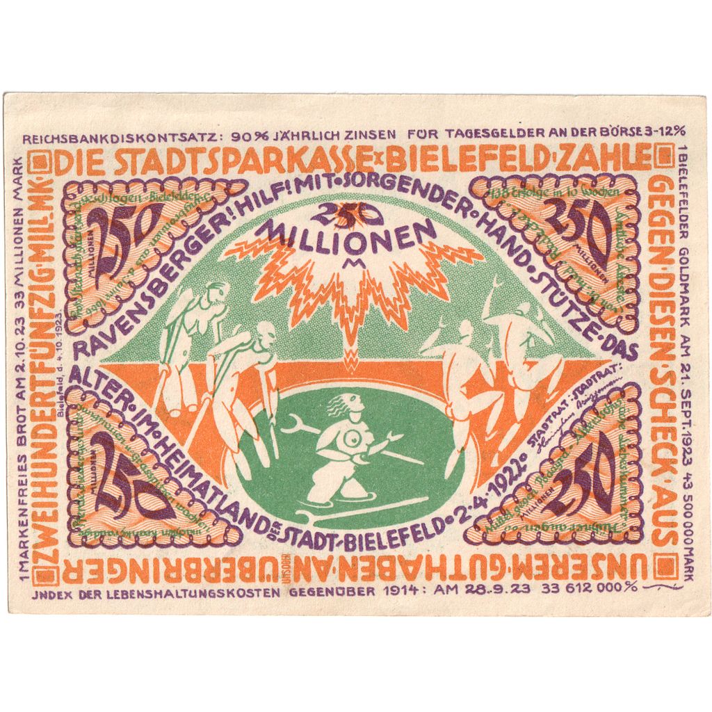 Alemania, Bielefeld, 250 Millionen Mark, 1922-04-02, EBC