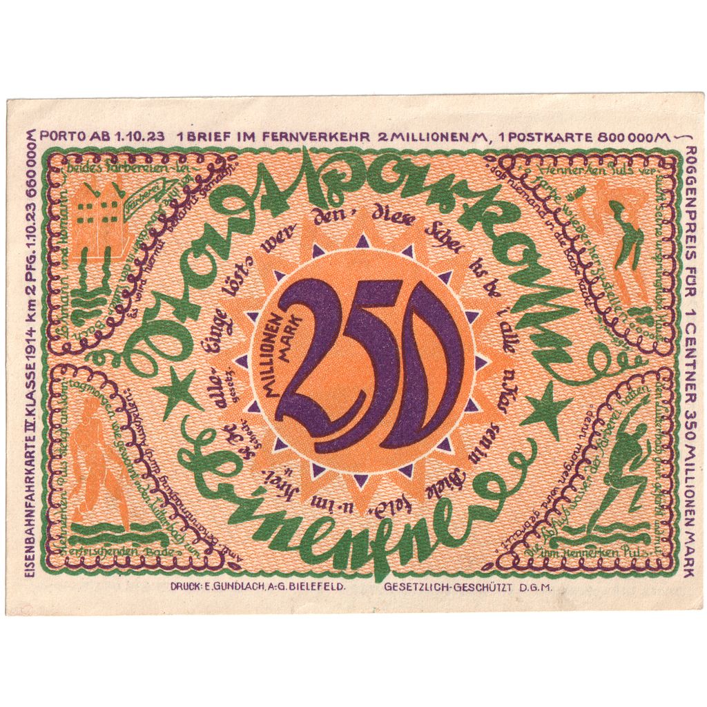 Alemania, Bielefeld, 250 Millionen Mark, 1922-04-02, EBC