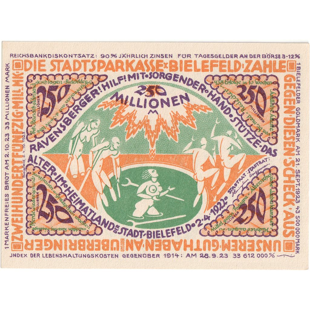 Alemania, Bielefeld, 250 Millionen Mark, 1922-04-02, SC
