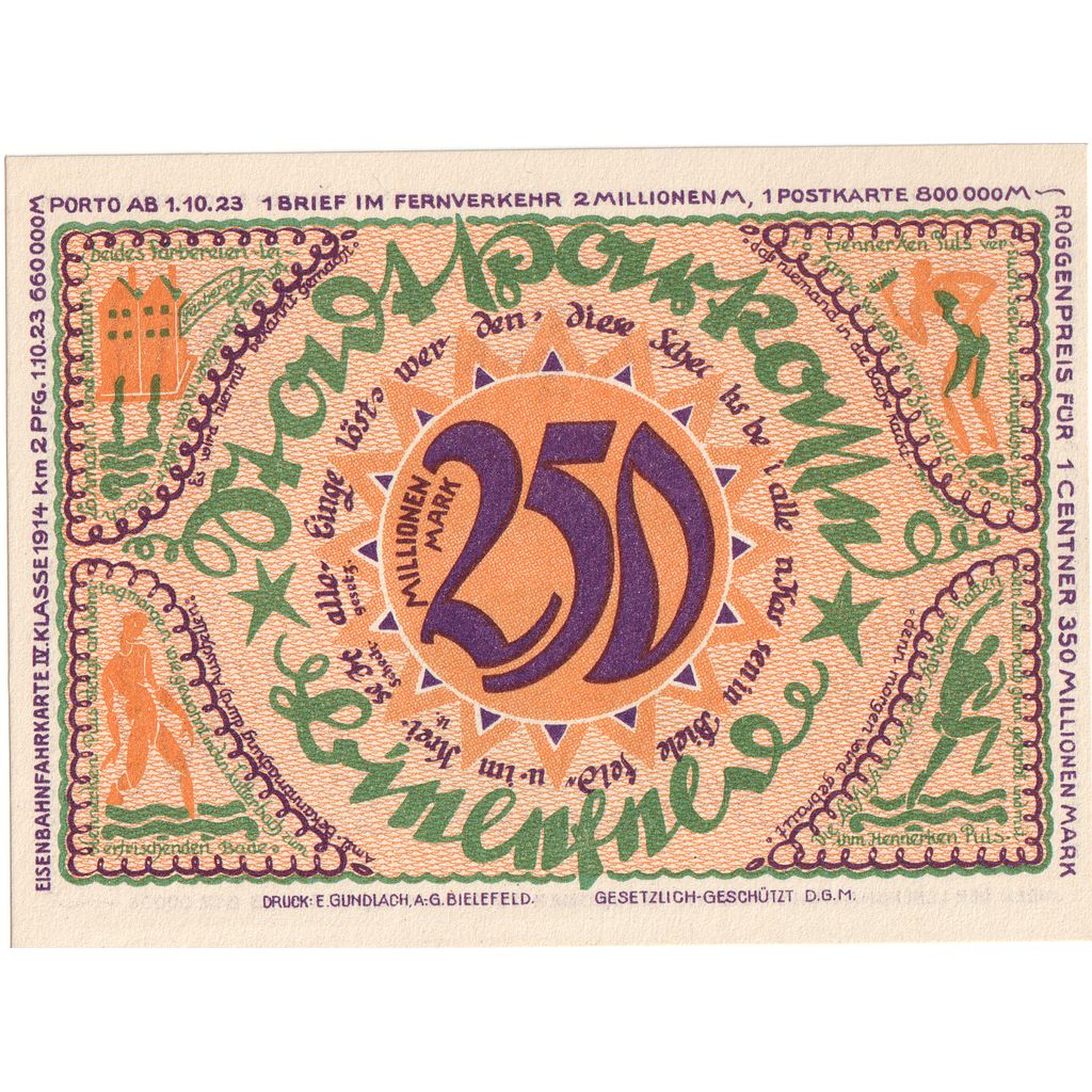 Alemania, Bielefeld, 250 Millionen Mark, 1922-04-02, SC