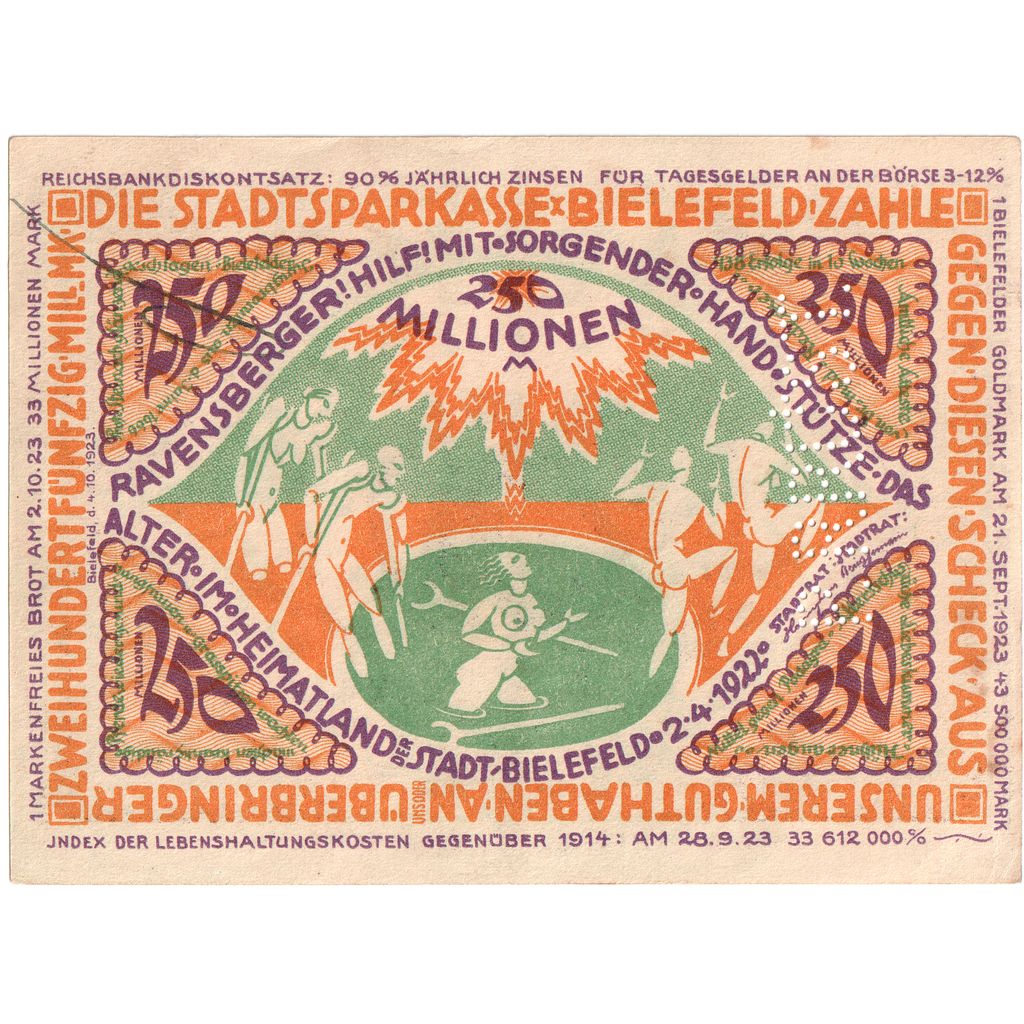 Allemagne, Bielefeld, 250 Millionen Mark, 1922-04-02, TTB