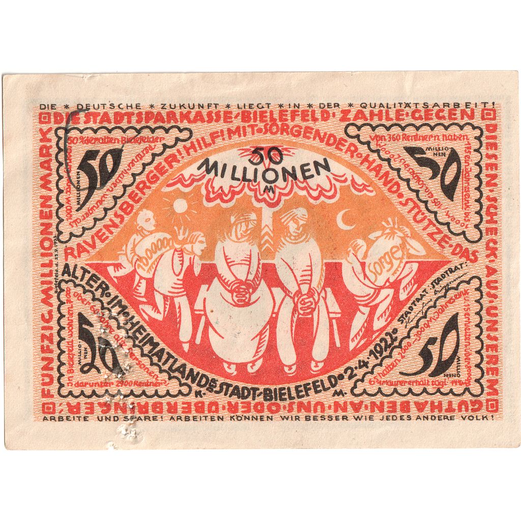 Alemania, Bielefeld, 50 Millionen Mark, 1922-04-02, BC, Grabowski:83