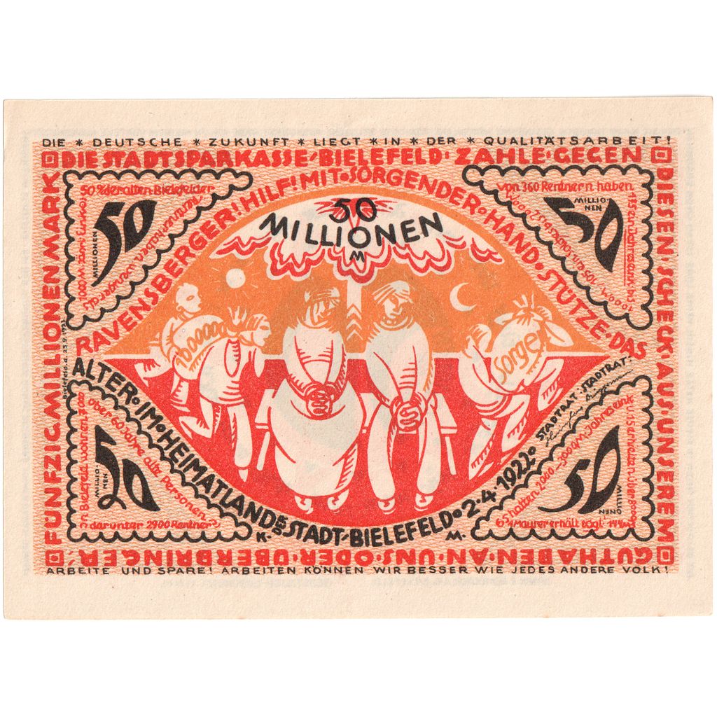 Alemania, Bielefeld, 50 Millionen Mark, 1922-04-02, SC, Grabowski:83