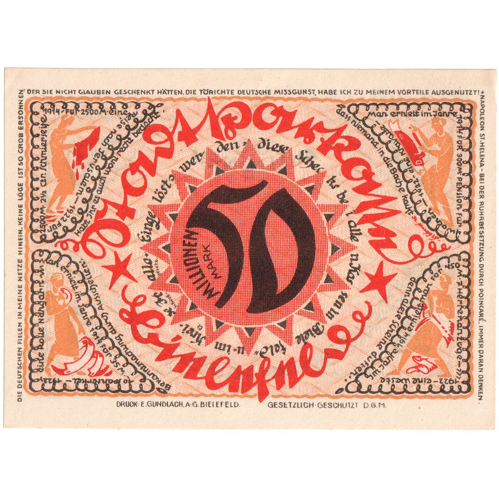 Alemania, Bielefeld, 50 Millionen Mark, 1922-04-02, SC, Grabowski:83