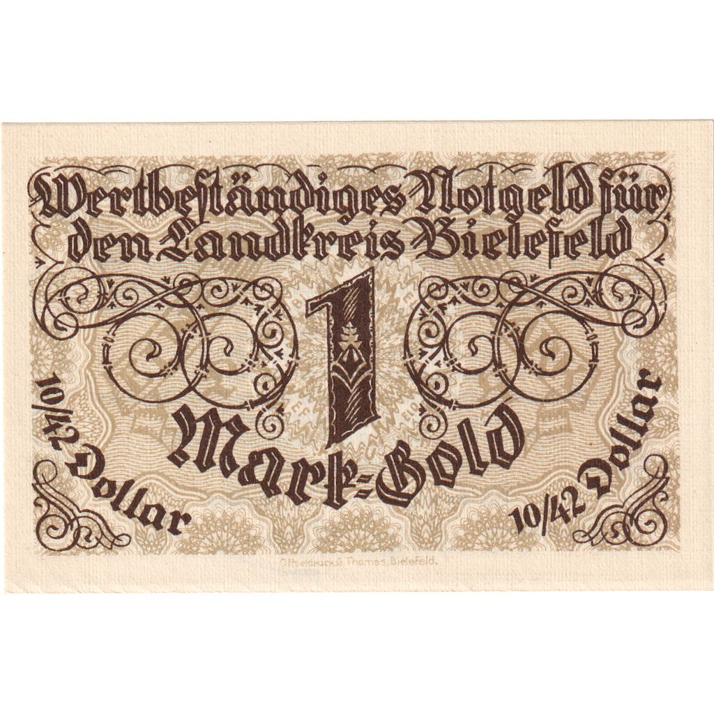 Germany, Bielefeld, 1 Mark Gold, 1923-11-28, UNC(63)
