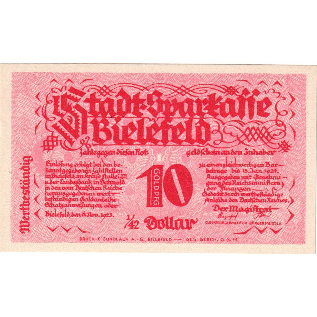 Duitsland, Bielefeld, 10 Goldpfenning, 1923-11-08, SPL