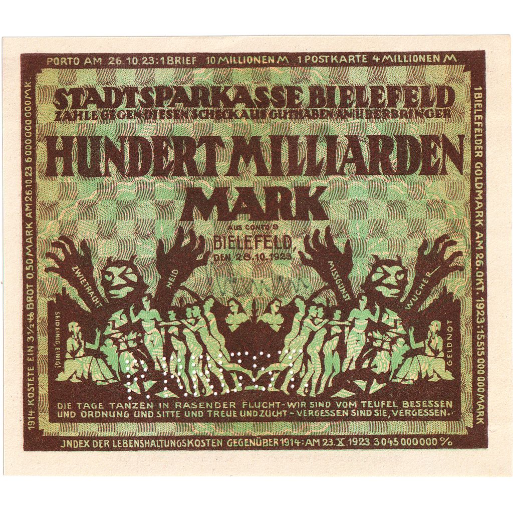 Alemania, Bielefeld, 100 Milliarden Mark, 1923-02-15, SC, Grabowski:88
